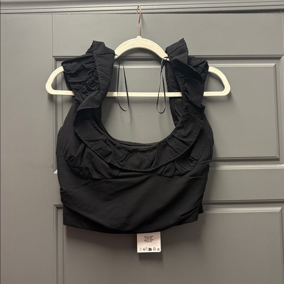 Zara black crop top ruffle Black Blouse - Picture 1 of 6
